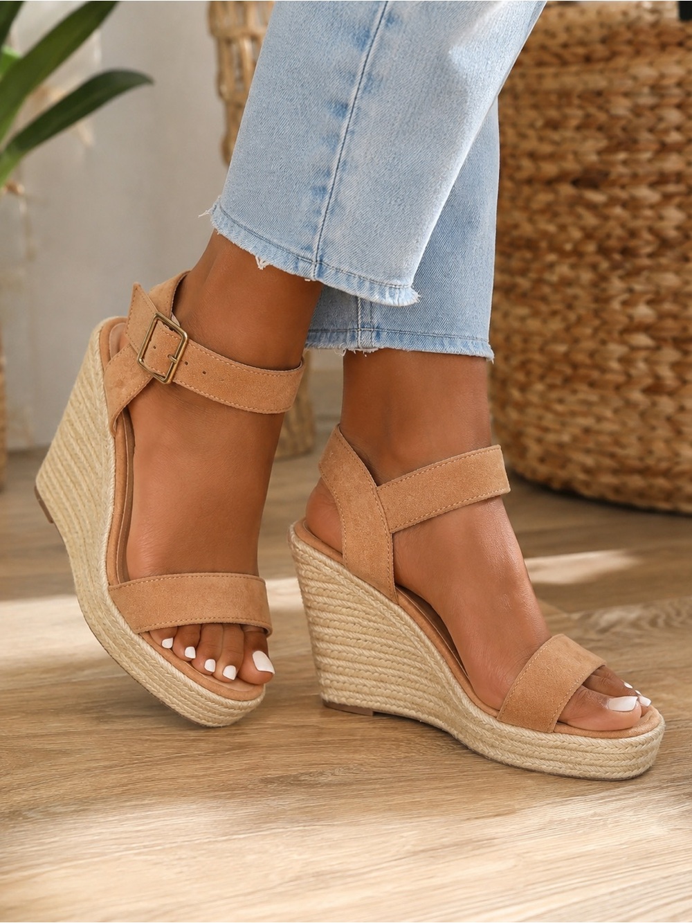 VICKI VICKI Tan Espadrille Platform Wedge Sandals Size 8 Like New